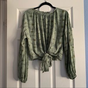 Wayf Green Floral Blouse with Tie
